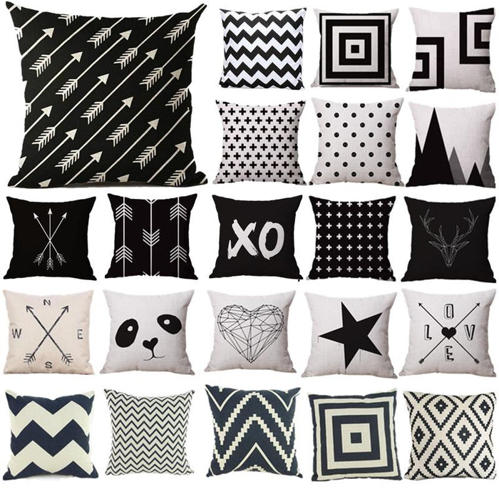 Black and White Linen Pattern Pillow Case